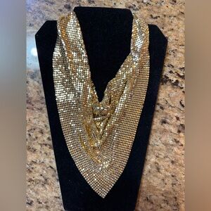 Vintage Retro Gold Metal Mesh Bib Scarf Necklace